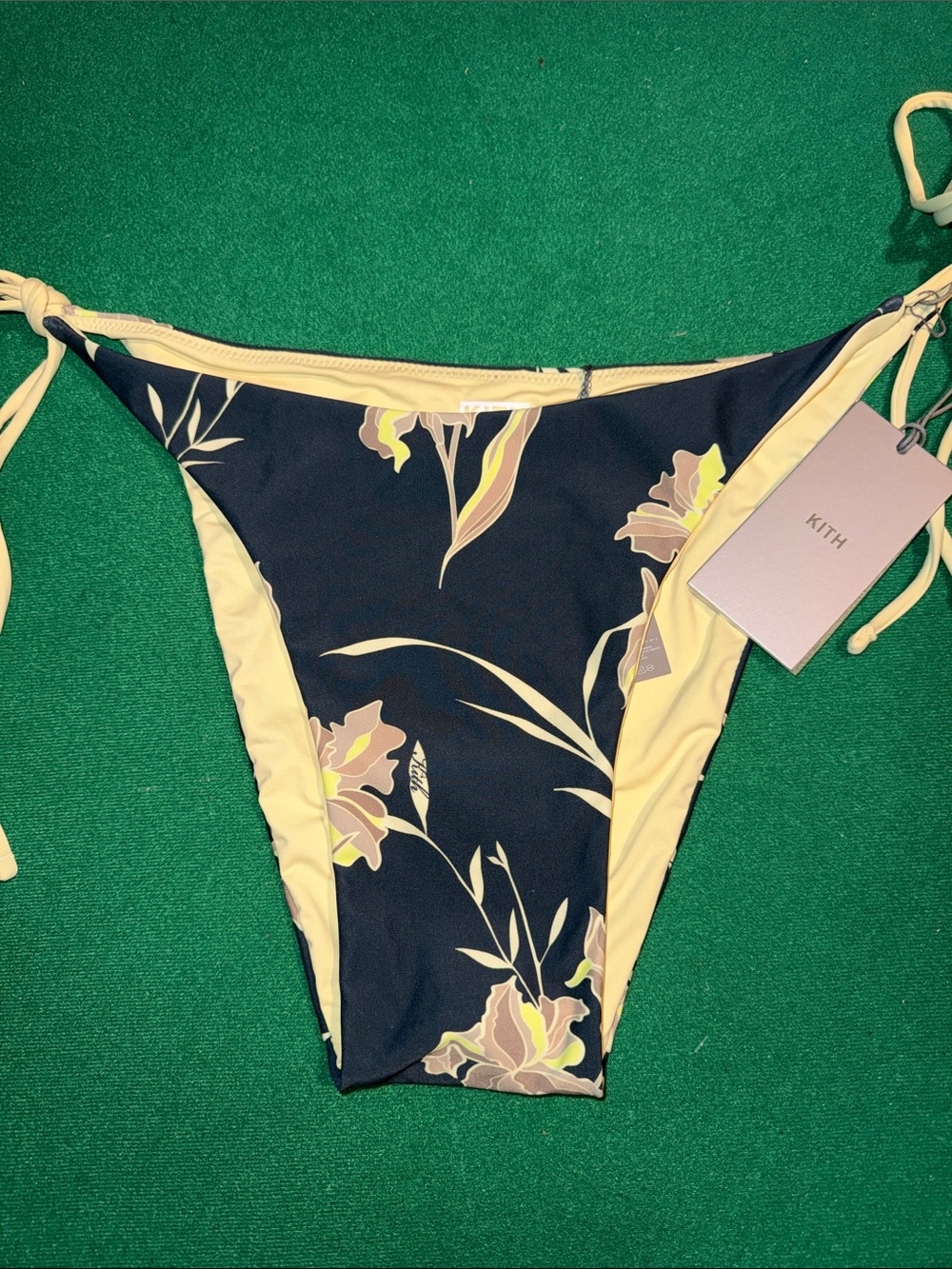 Kith Floral Tie-Side Bikini Bottom in Black and Pale Yellow